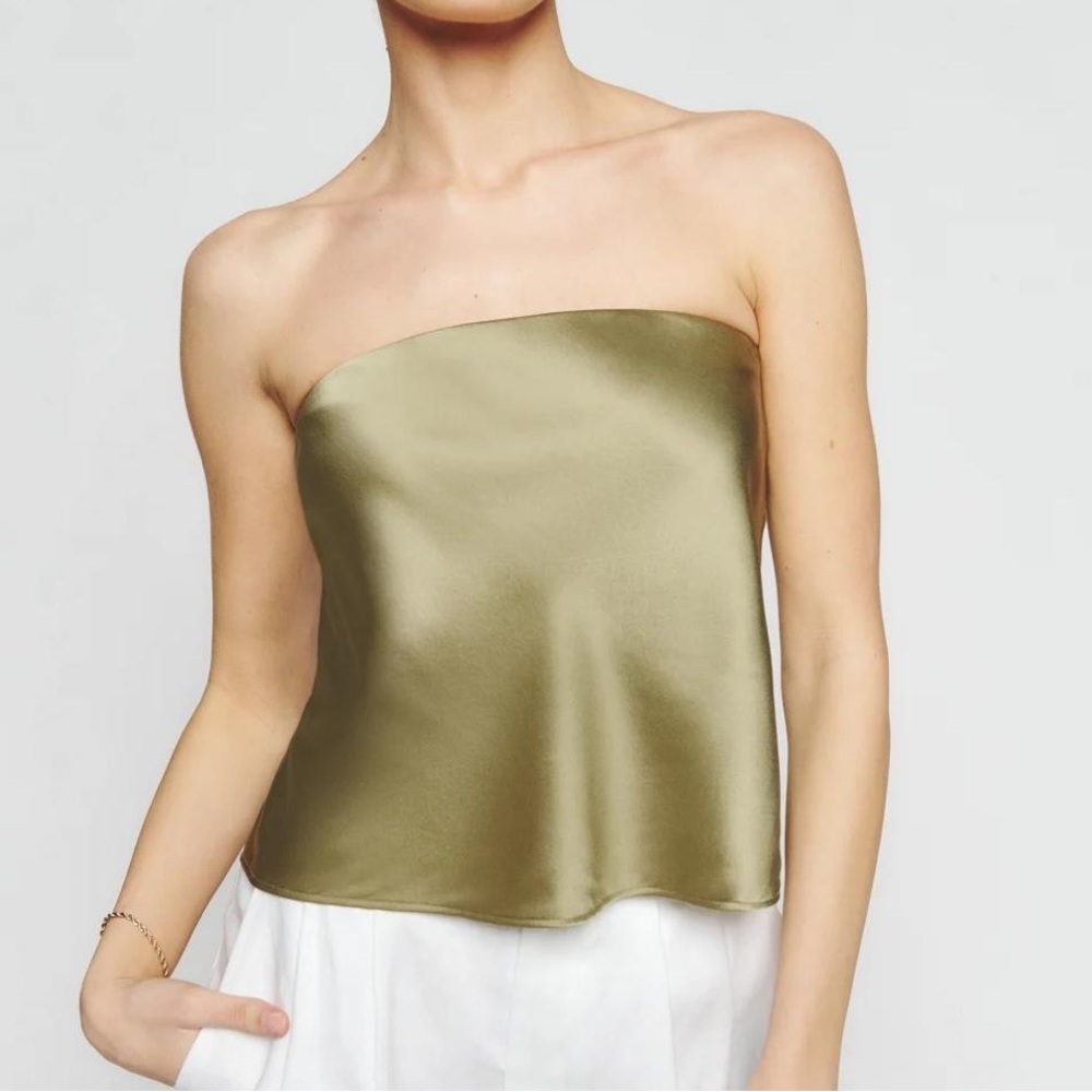 SOLD ~ Reformation The Spritz Silk Top in Olive Oil
